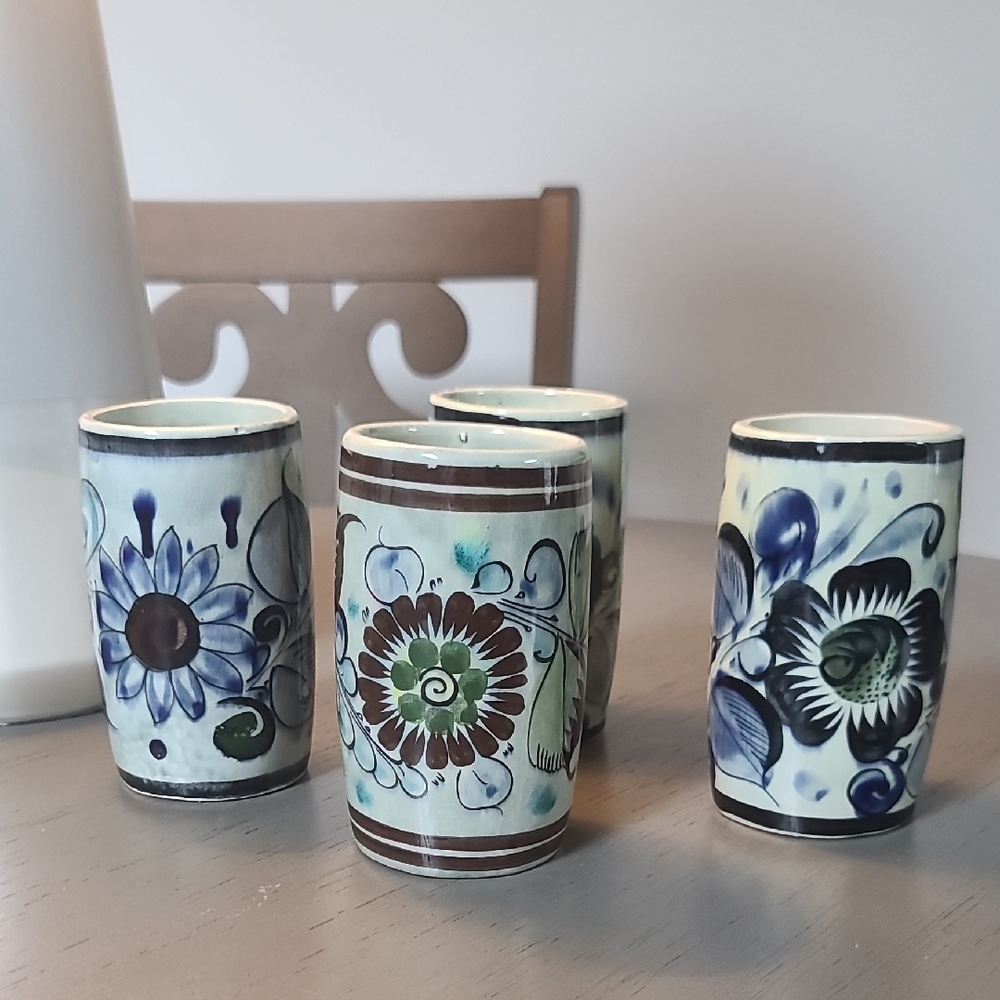 Tonalalal Hand-Painted Floral Ceramic Tumbler Set Of 4